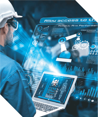 Robotic arm performing precise tasks with digital interface for industrial automation.